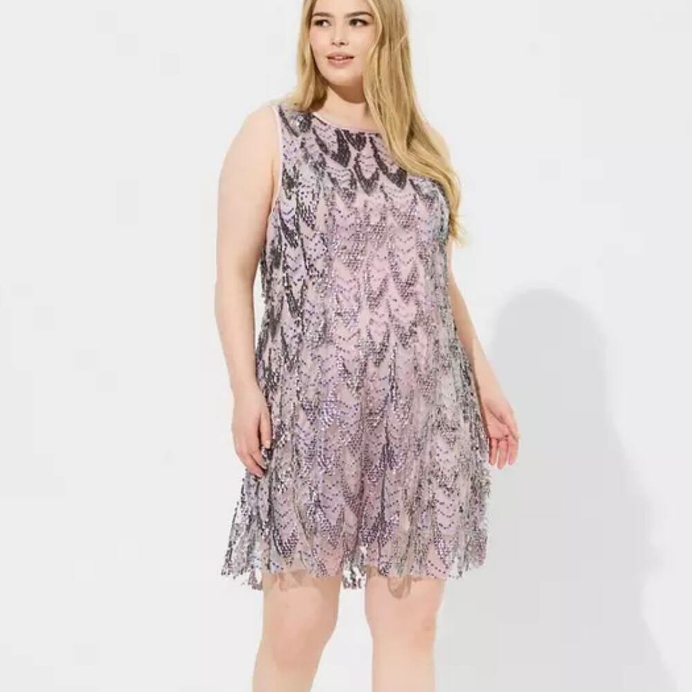 Torrid Iridescent Sequin Sleeveless Shift Dress NWT Pastel Purple Pink, Size 2X
